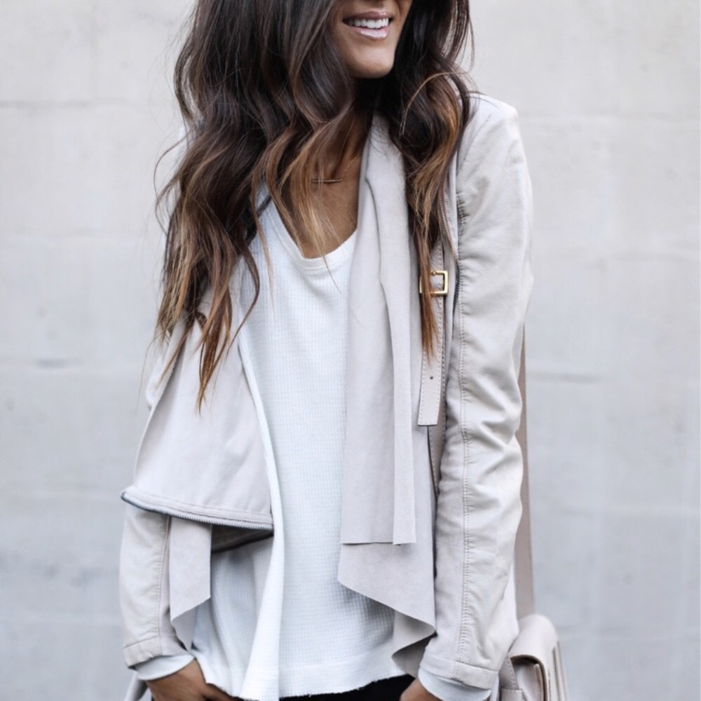 BLANK NYC Draped Faux Leather Zip Cross Jacket